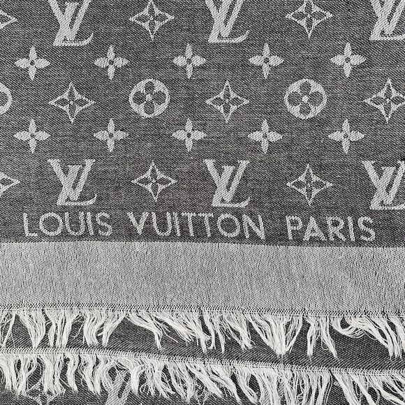 Louis Vuitton Silk/Wool Monogram Scarf Shawl Stole Black/Gray Made in Italy - Picture 3 of 16